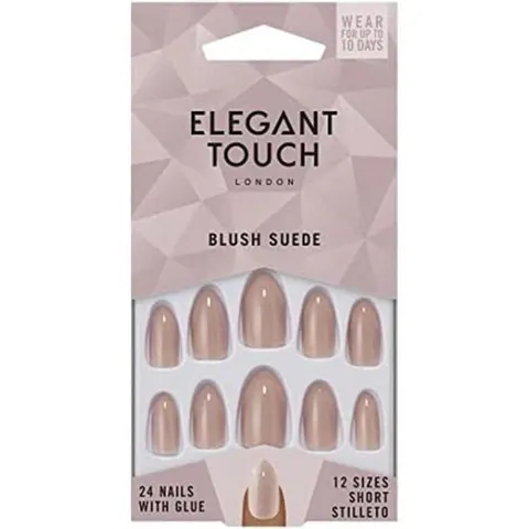 Elegant Touch Short False Nails Stiletto Blush Suede 24 pcs – image 1