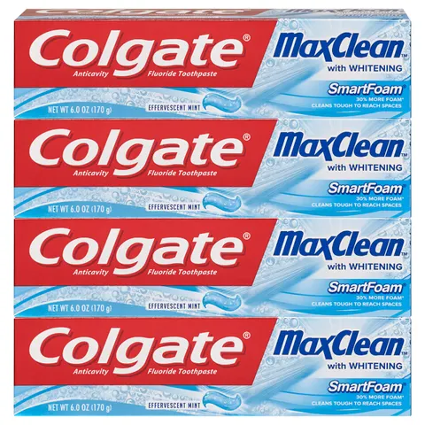 Colgate Max Clean Whitening Foaming Toothpaste with Fluoride Effervescent Mint 6 Ounce 4 Pack – image 1