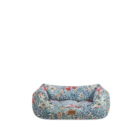 Morris & Co Bower Print Square Box Dog & Cat Bed - Small Blue Patterned 1 – image 1