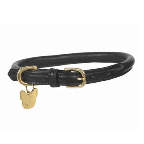 Shires Digby & Fox Rolled Leather Dog Collar - Black / L – image 1