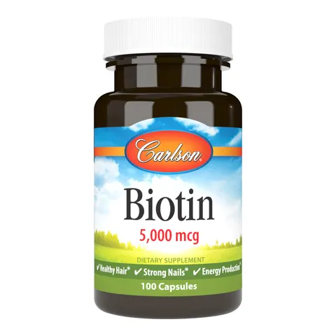 Carlson, Biotin, 5,000 mcg, 100 Capsules – image 1