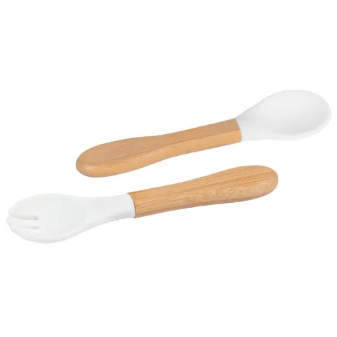 Tiny Dining Bamboo Baby Weaning Fork & Spoon Set - White – image 1