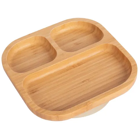 Tiny Dining Divided Bamboo Suction Plate - Beige Cream Beige – image 1