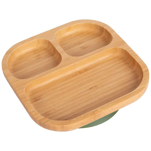 Tiny Dining Divided Bamboo Suction Plate - Olive Green Olive Green – image 1