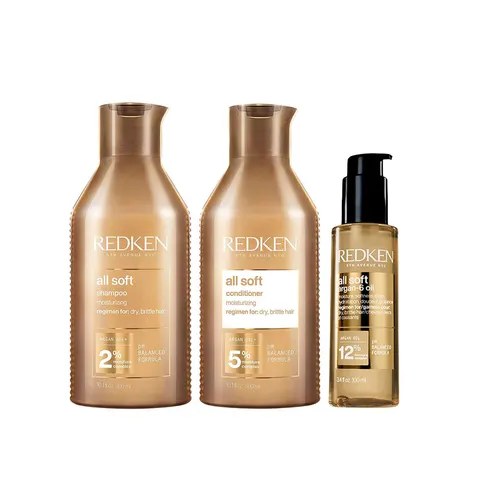 Redken All Soft Shampoo, Conditioner & Argan Oil-6 100ml Pack – image 1