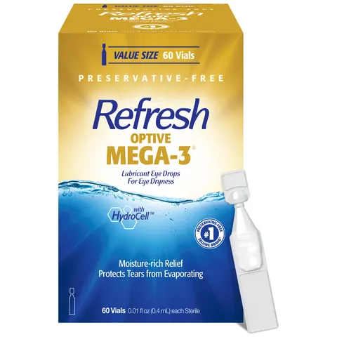 Refresh Optive Mega-3 Preservative-Free Lubricant Eye Drops, 60 Count – image 1