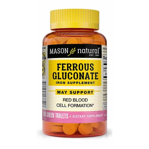 Mason Natural, Ferrous Gluconate, 100 Green Tablets – image 1