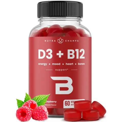 NutraChamps, D3 + B12, Raspberry, 60 Vitamin Gummies – image 1