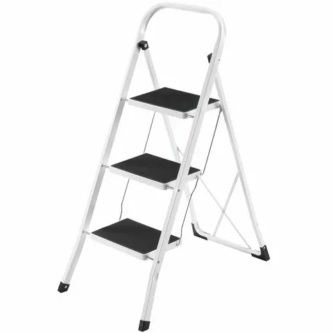 VonHaus 3 Tread Foldable Step Ladder - White – image 1