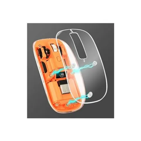 Manhattan Transparent Rechargeable Wireless Mouse Clear/Orange Adjustable 800/1200/1600dpi With RGB LED light 2.4Ghz (effective range up to 10m) USB Optical Amb – image 1