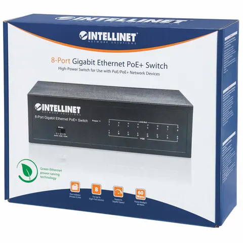 INTELLINET INT 561204 - Switch, 8 puertos, Gigabit Ethernet, PoE+ – imagen 1