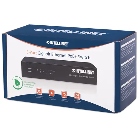 INTELLINET INT 561228 - Switch, 5 puertos, Gigabit Ethernet, PoE+ – imagen 1