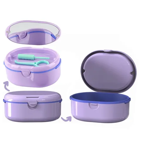 MURRI&MURRDI Retainer Case – Purple Denture Bath Box with Strainer Basket – image 1