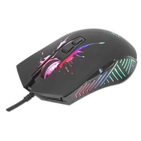 Manhattan Gaming Mouse with LEDs Wired Seven Button Scroll Wheel 7200dpi Black with LED lighting Three Year Warranty – image 1