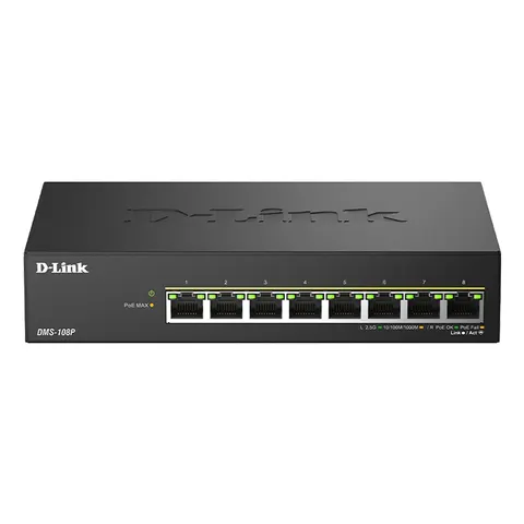 D-Link DMS-108P/E, 8-Port Multi-Gigabit Unmanaged PoE Switch – Schwarz – Bild 1