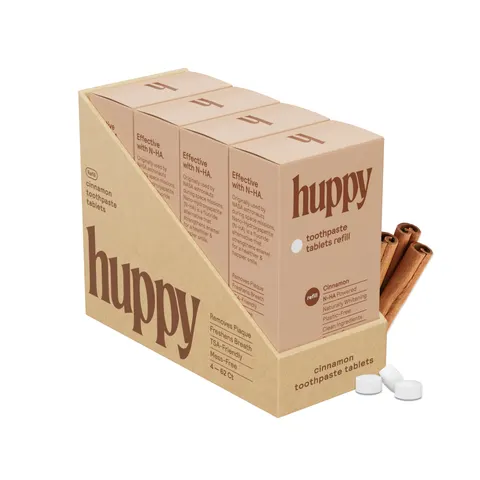 Huppy Toothpaste Tablets Cinnamon - Nano Hydroxyapatite, Fluoride Free, Remineralizing & Whitening | Travel Tin (4 Month Refill) – image 1