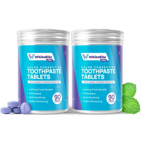 Whitebite Pro Color Correcting Toothpaste Tablets | Nano Hydroxyapatite, Fresh Breath & Whitening | Fluoride & Plastic-Free (Peppermint, 2PK) – image 1