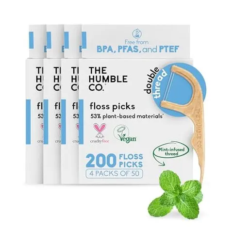 The Humble Co Mint Dental Floss Picks – 200 Count | Double-Thread – image 1