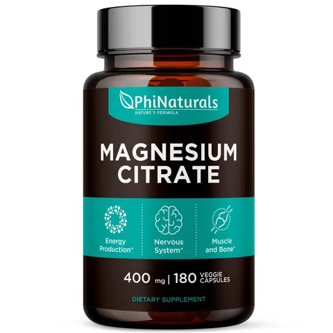 Magnesium Citrate Capsules 400 mg – 180 Veg Caps – Nervous System Support and Enzyme Function | PhiNaturals – image 1