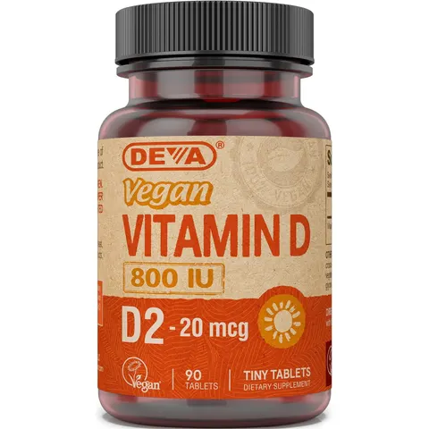 Deva, Vegan Vitamin D, D2, 20 mcg (800 IU), 90 Tablets – image 1