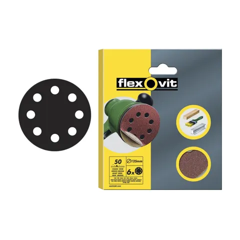 Flexovit Hook & Loop Sanding Discs 125Mm Assorted (Pack Of 25) – image 1