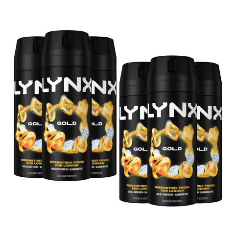 Lynx Body Spray Deodorant, Gold, 6 Pack, 150ml – image 1