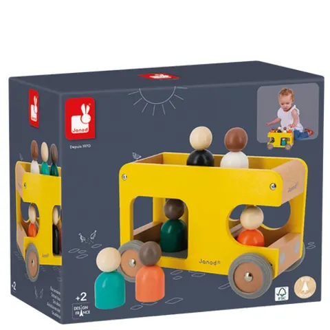 Janod Push-Along School Bus Toy – image 1