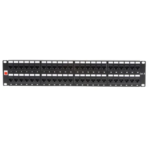 Lindy 19' CAT6 2U 48 Port RJ-45 Patch Panel. Unshielded. Black – image 1