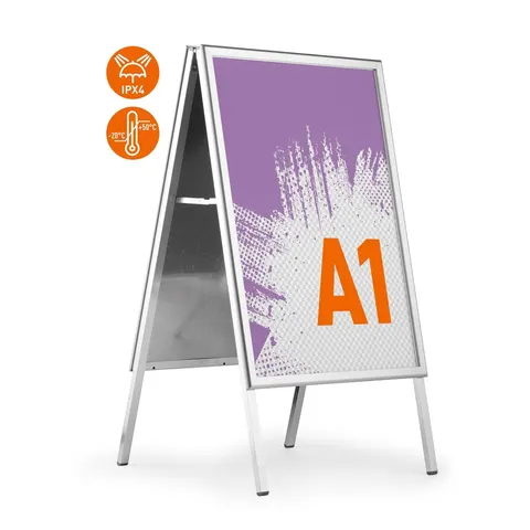 Durable A Board Foldable Pavement Sign Double Sided Snap Frame Stand | A1 Silver – image 1