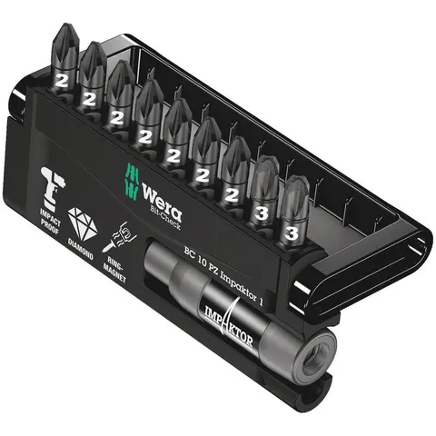 Wera 9 Piece Impaktor Diamond Pozi Screwdriver Bit Set – image 1