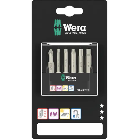 Wera 6 Piece Phillips, Hexagon & Torx HVAC Screwdriver Bit Set – image 1