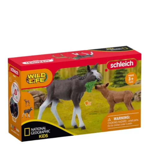 Schleich Moose With Calf (Natgeo) Figure – image 1