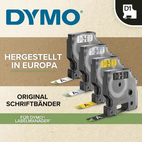 DYMO D1 Schriftbandkassette schwarz/weiß, 12 mm x 5,5 m – Bild 1