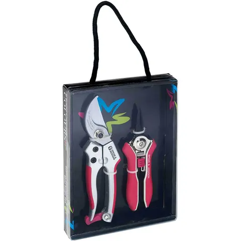 Spear and Jackson Colours Pink Bypass Secateurs and Mini Snips Set – image 1