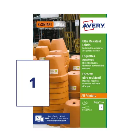 Avery UL RES LABELS 210X297MM PK20 – image 1
