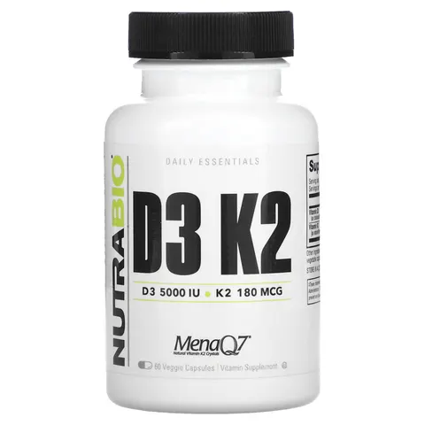 NutraBio Labs, D3 K2, 60 Veggie Capsules – image 1