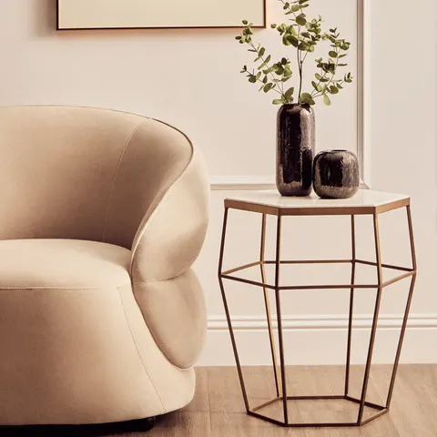 Shalimar Hexagonal Marble Top Side Table Gold – image 1
