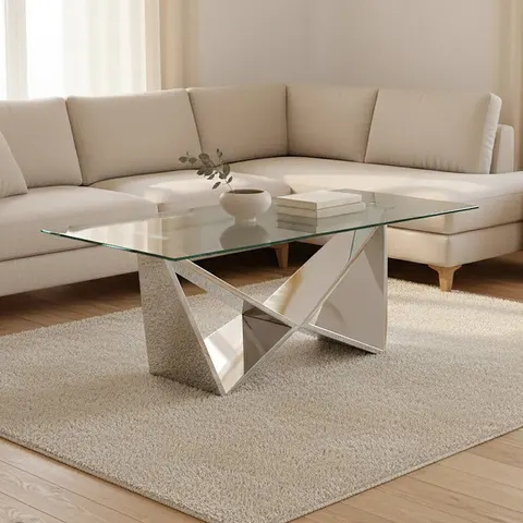 Allure Silver Finish Rectangular Coffee Table with Wing Base – image 1