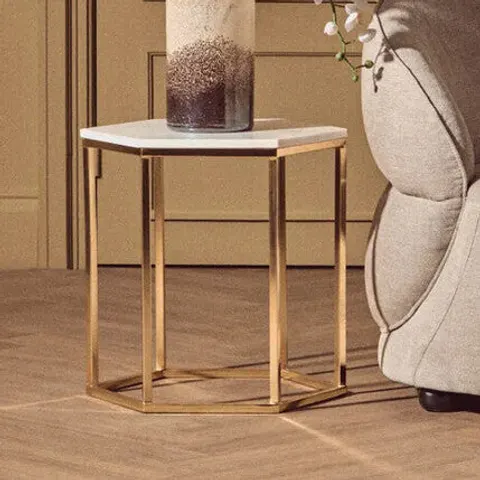 Templar White Marble Hexagonal Side Table – image 1