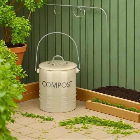 Cream Compost Bin with Handle – image 1