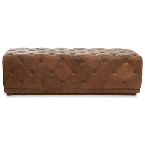 Hoxton Brown Leather Rectangular Chesterfield Ottoman – image 1
