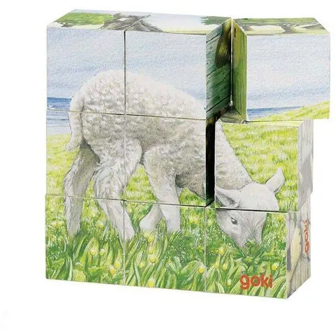 Goki Wooden Farm Animals 9 Piece Cube Puzzle – image 1
