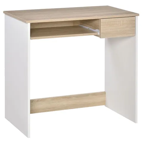 HOMCOM Compact Computer Table w/ Keyboard Tray Drawer Study Office Work, Oak – image 1