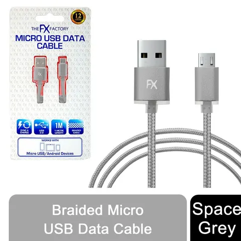 Fx Braided Micro USB Data Cable, Space Grey – image 1