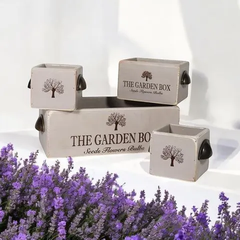 Crates planters (set of 4) - wood - rustic grey – image 1