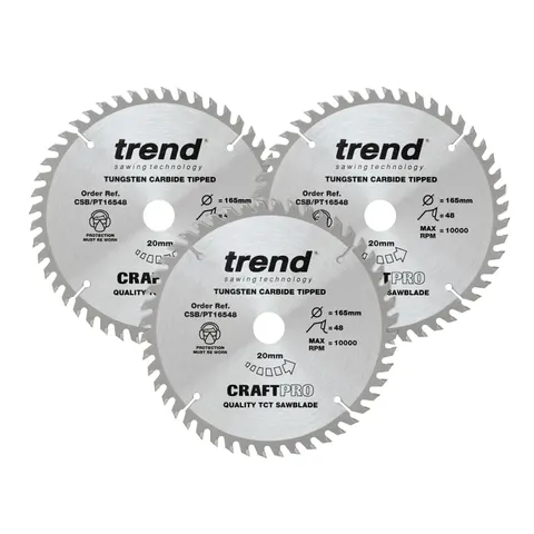 Trend CRAFTPRO 3 Piece 165mm Panel Trim Circular Saw Blade Set – image 1