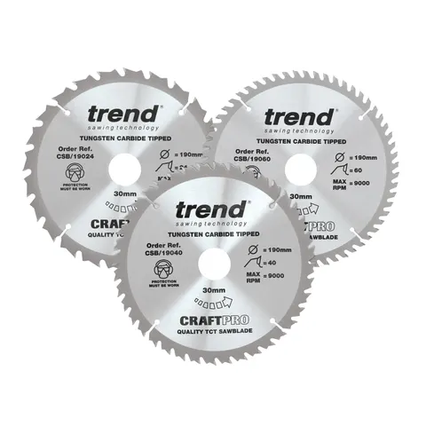 Trend CRAFTPRO 3 Piece 190mm Circular Saw Blade Set – image 1