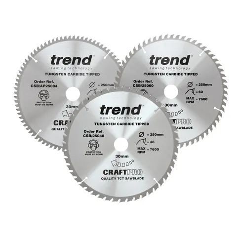 Trend CRAFTPRO 3 Piece 250mm Circular Saw Blade Set – image 1