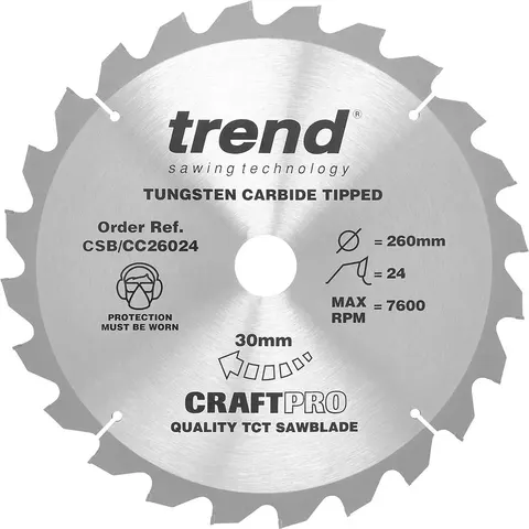 Trend CRAFTPRO Wood Cutting Mitre Saw Blade – CSBCC26024 – image 1