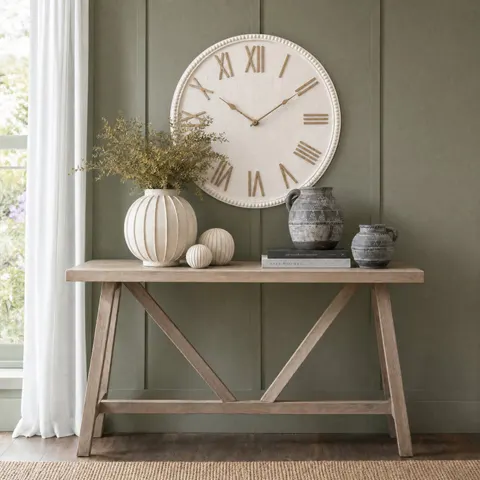 Large Rustic White Clock With Beaded Frame – image 1
